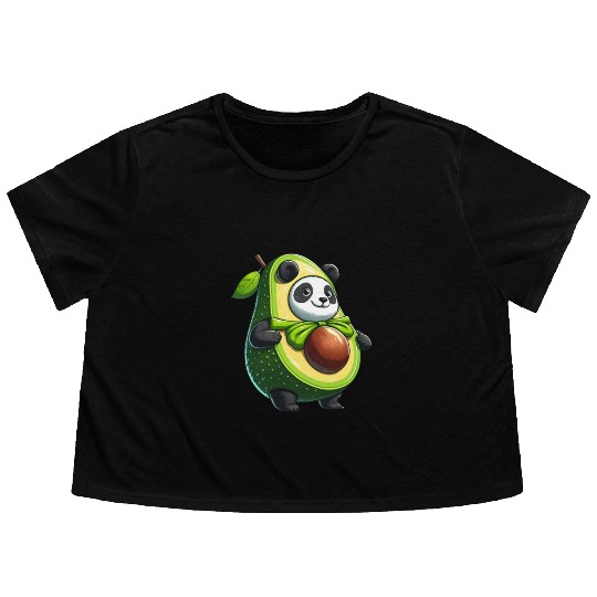 Avocado Panda: Peaceful Green Guardian Flowy Cropped Tees