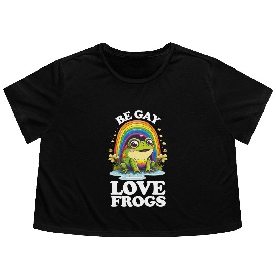 Be Gay Love Frogs Funny LGBTQ Pride Rainbow Retro Flowy Cropped Tees