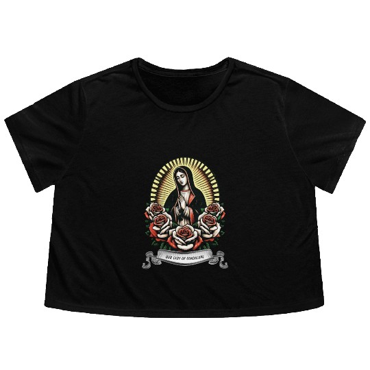 Our lady of Guadalupe Flowy Cropped Tees