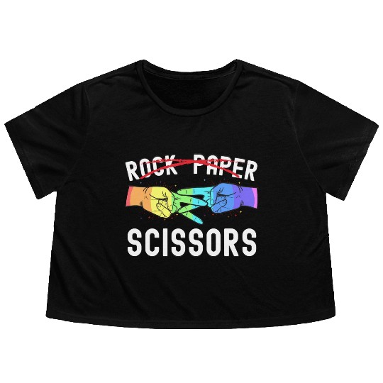 Lesbian Pride Rock Paper Scissors Funny LGBTQ Flowy Cropped Tees