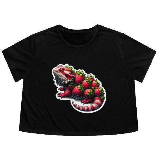 Strawberry bearded dragon pattern Flowy Cropped Tees