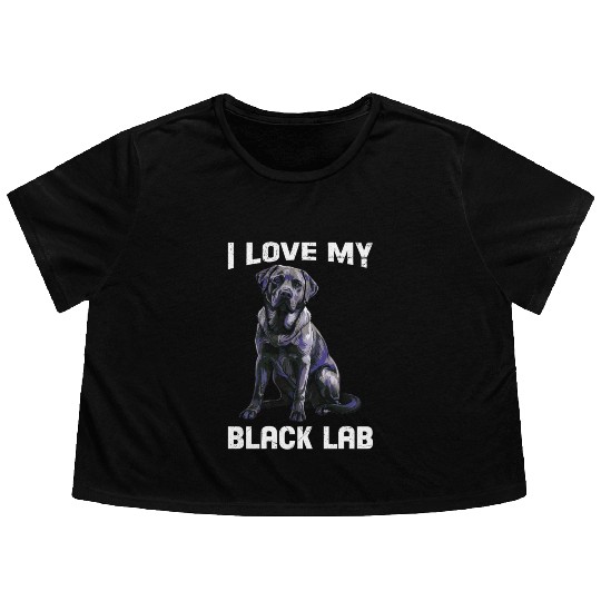 Labrador Lover I LOVE MY BLACK LAB Black Flowy Cropped Tees