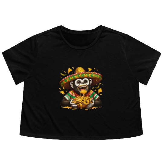 Cinco de Mayo monkey with nachos Flowy Cropped Tees