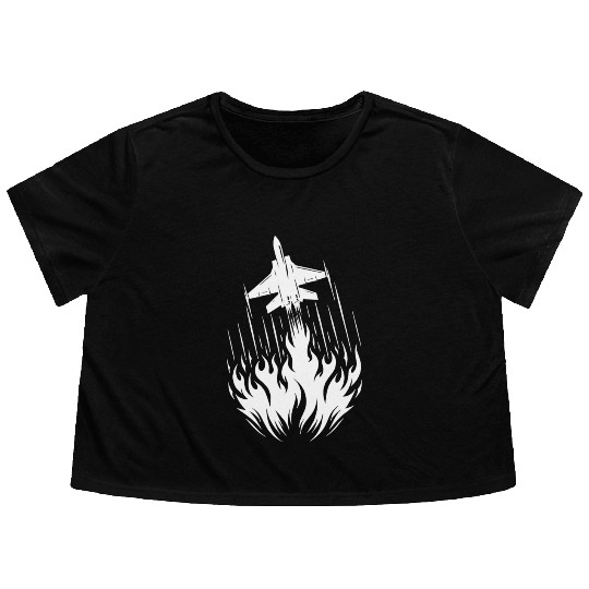 Fighter Jet Model Airplane Fire Flames Flight Flowy Cropped Tees