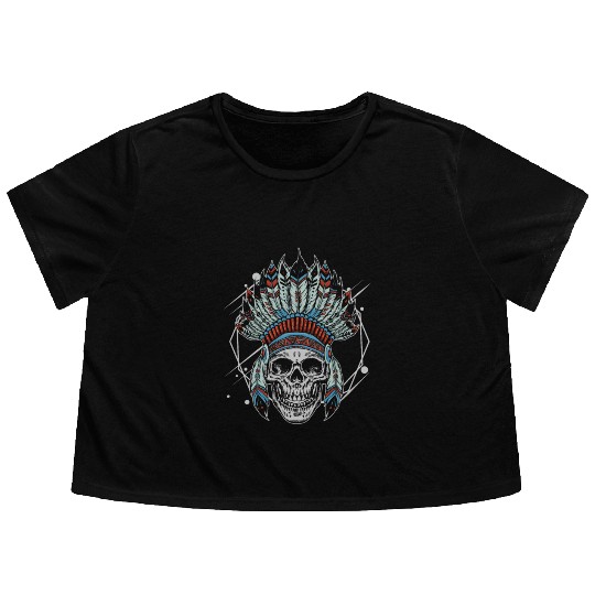Indigenous Native American Skull Head Flowy Cropped Tees