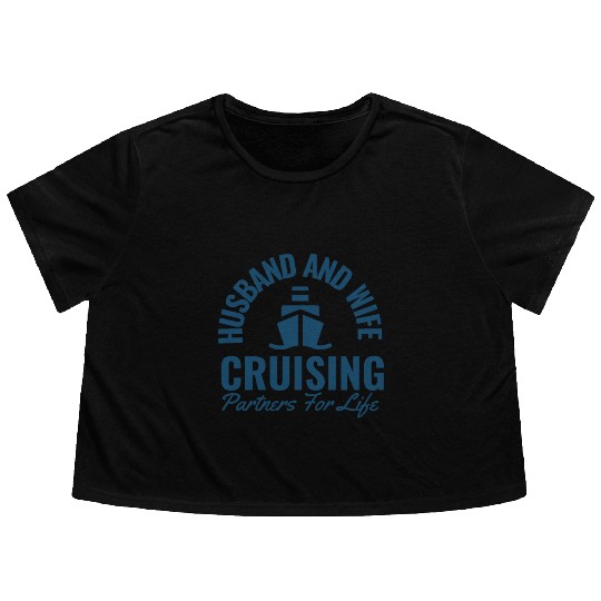 Husband And Wife Cruising Partners For Life Flowy Cropped Tees
