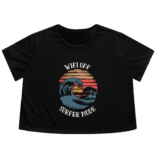 WiFi Off Surfer Mode Surfing Sunset Vintage Gift Flowy Cropped Tees