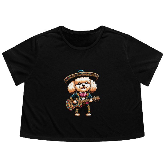 Poodle as Mariachi Guitarist Cinco de Mayo Flowy Cropped Tees