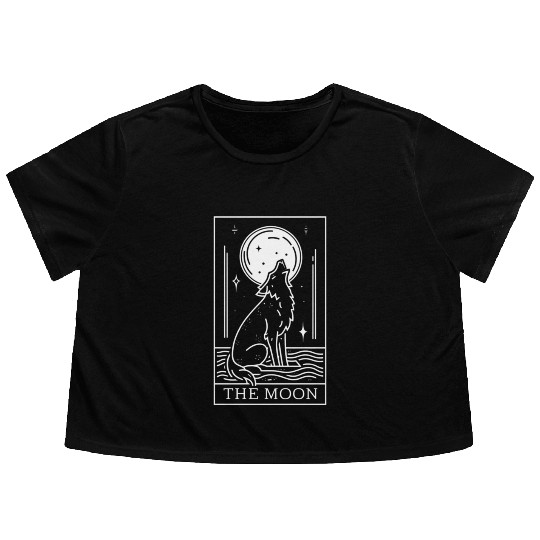 Tarot Card The Moon and Wolf Flowy Cropped Tees