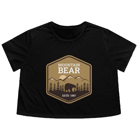 Mountain Bear - Brown Flowy Cropped Tees