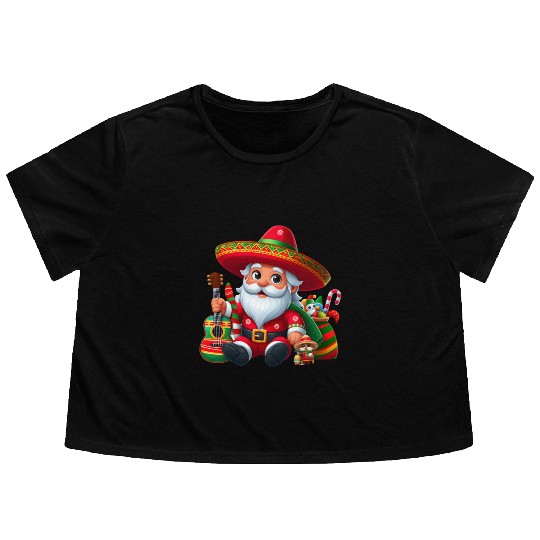 Cinco de Mayo Santa Claus Flowy Cropped Tees