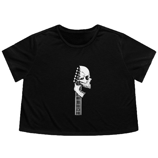 Electric Guitar Skull Guitar Head Flowy Cropped Tees