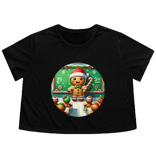 Gingerbread Teach's Yuletide Class Flowy Cropped Tees