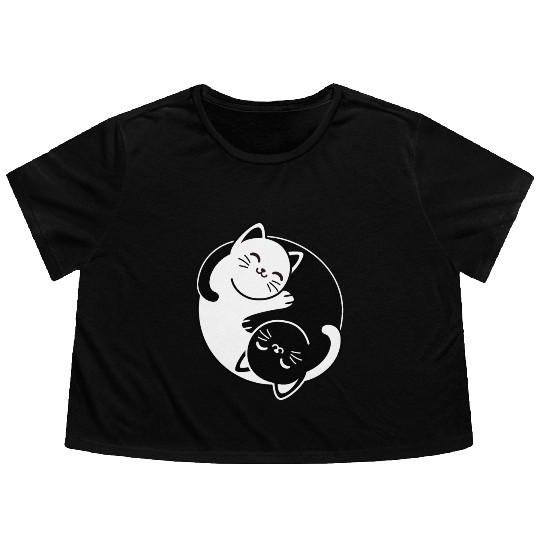 Yin and Yang Cats Flowy Cropped Tees