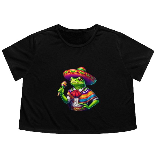 Cinco de Mayo Frog Fiesta Flowy Cropped Tees