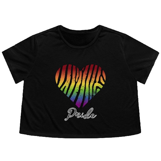 LGBTQ+Pride Rainbow heart-pattern tiger leather Flowy Cropped Tees