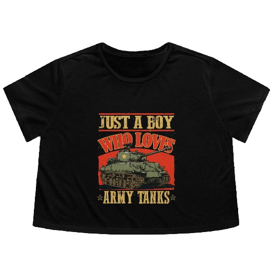 Just a Boy Who Loves Army Tanks a World War 2 Flowy Cropped Tees
