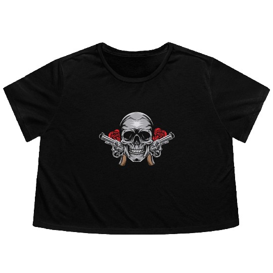 Skeleton Roses Guitar Skull Roses Guns Flowy Cropped Tees