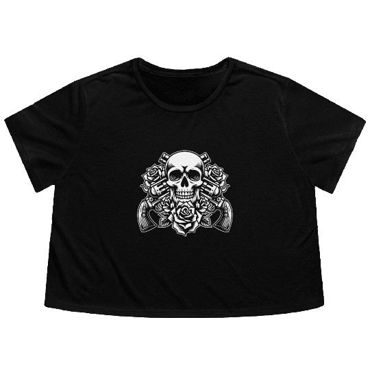 Skeleton Roses Guitar Guns Skull Roses Flowy Cropped Tees