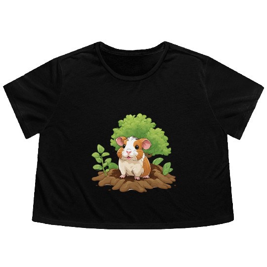 Earth Day Guinea Pig: Vibrant Eco-Friendly Design Flowy Cropped Tees