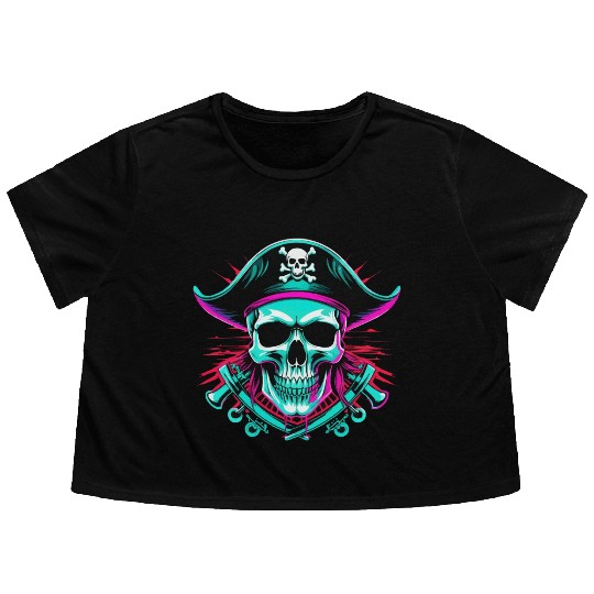 skull pirates Flowy Cropped Tees