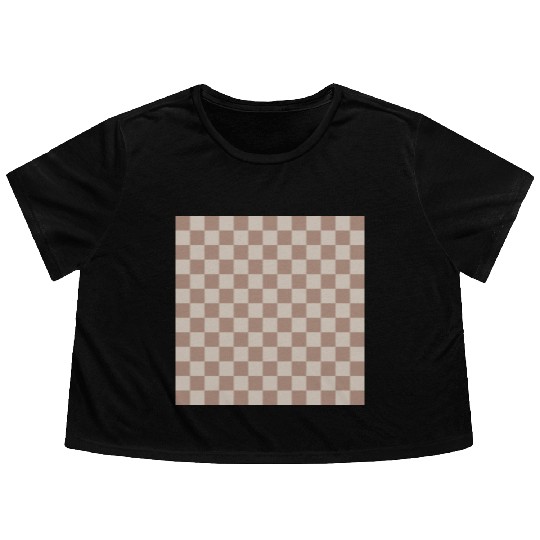 Brown Classic Checkered Big Checkerboard Flowy Cropped Tees