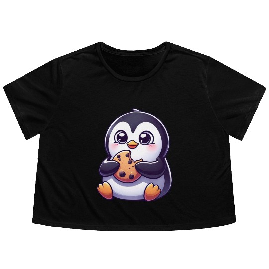 Penguin Cookie Sweet Dessert Biscuit Flowy Cropped Tees