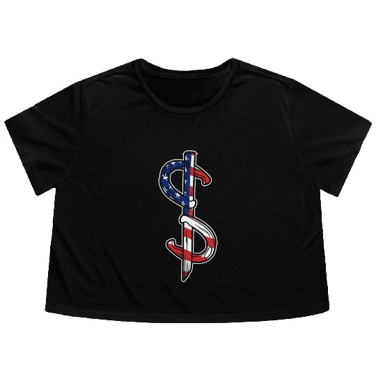 Horseshoe Pitching USA FLag Flowy Cropped Tees