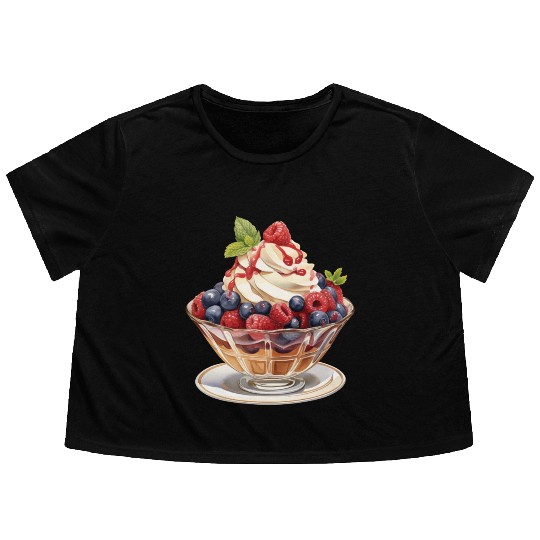 Fruity Raspberries and Blueberries Parfait Sundae Flowy Cropped Tees