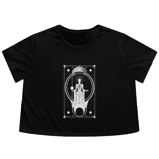 Crescent Moon Tarot Card Astrology Occult Flowy Cropped Tees
