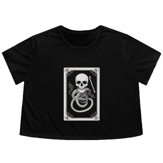 Skull Tarot Card Reader Astrology Occult Flowy Cropped Tees
