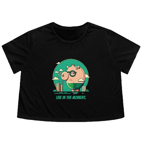 Live in the Moment Pig Flowy Cropped Tees