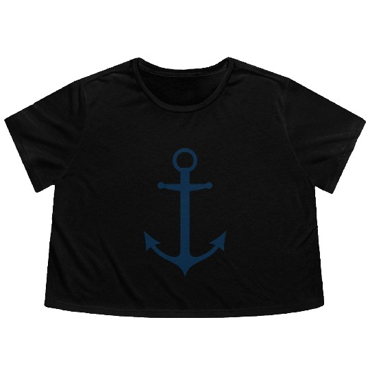 Navy Blue Sailing Boat Anchor Flowy Cropped Tees