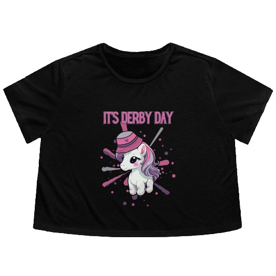 It's Derby Day Cute Horse Unicorne Hat Flowy Cropped Tees