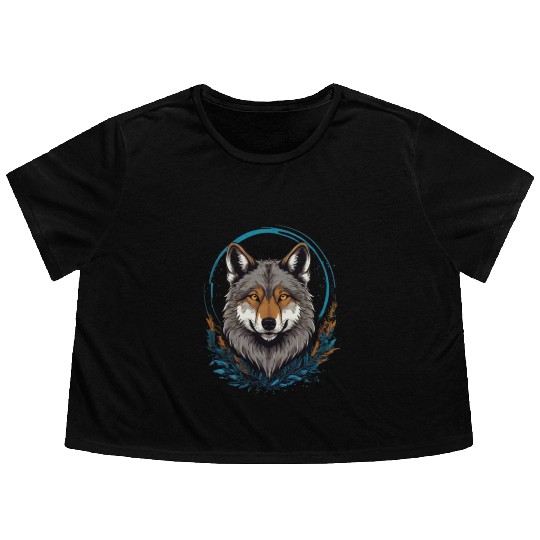 Flag Wolves July Howling Wolf Flowy Cropped Tees