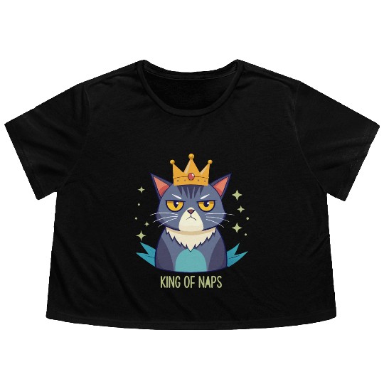 Grumpy King of Naps Cat Flowy Cropped Tees