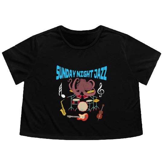 Funny Octopus Sunday Night Jazz Flowy Cropped Tees