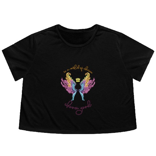 Neon angel wings with a crown Flowy Cropped Tees