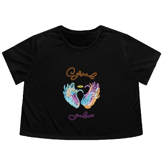 Neon angel wings with helo Flowy Cropped Tees