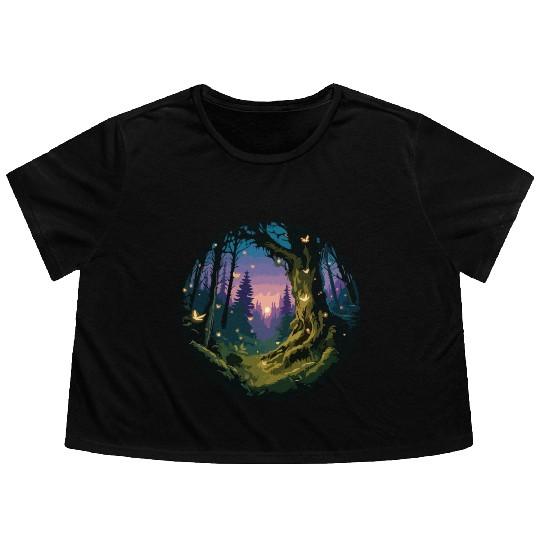 Enchanted Forest: Mystical Twilight Flowy Cropped Tees