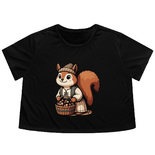 Autumn Forager: Squirrel with Acorns Flowy Cropped Tees