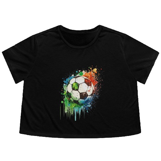 Soccer Ball Watercolors Flowy Cropped Tees