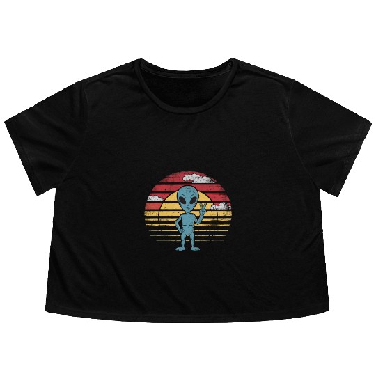 Peaceful Alien Sunset Retro Vibe Flowy Cropped Tees