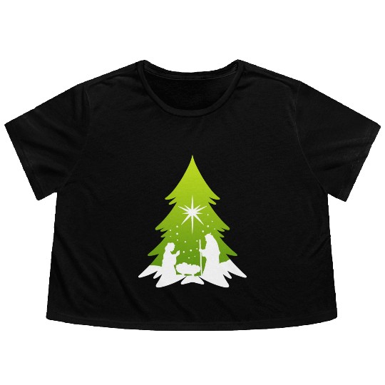 Christmas Tree Nativity Scene Artist Flowy Cropped Tees