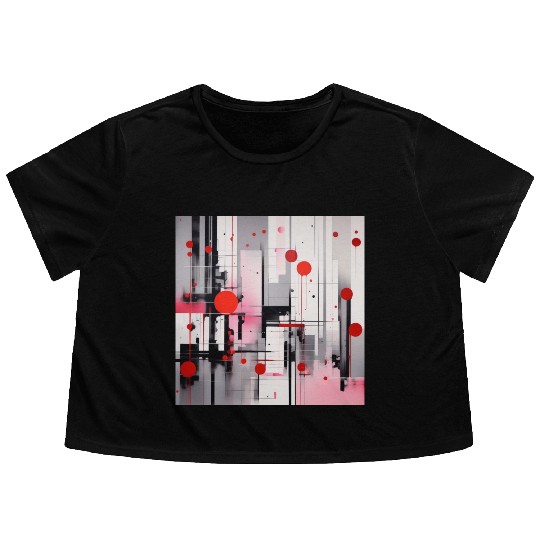 Red Black Light Pink and Gray Dots and Lines Flowy Cropped Tees