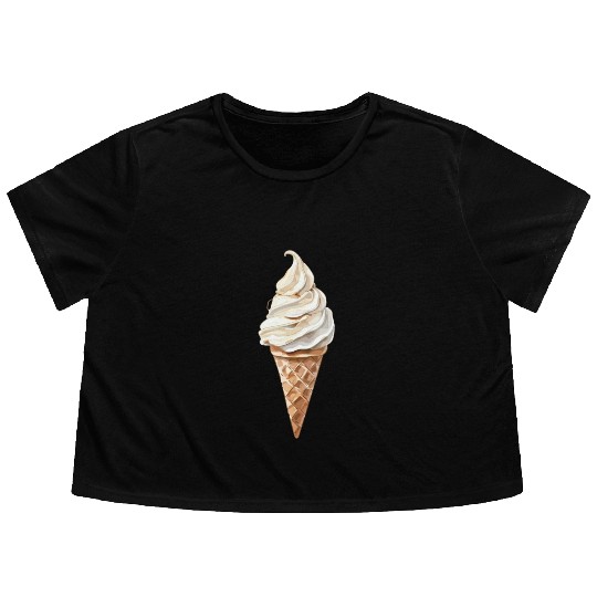 Swirled Vanilla Ice Cream Cone Delight Flowy Cropped Tees