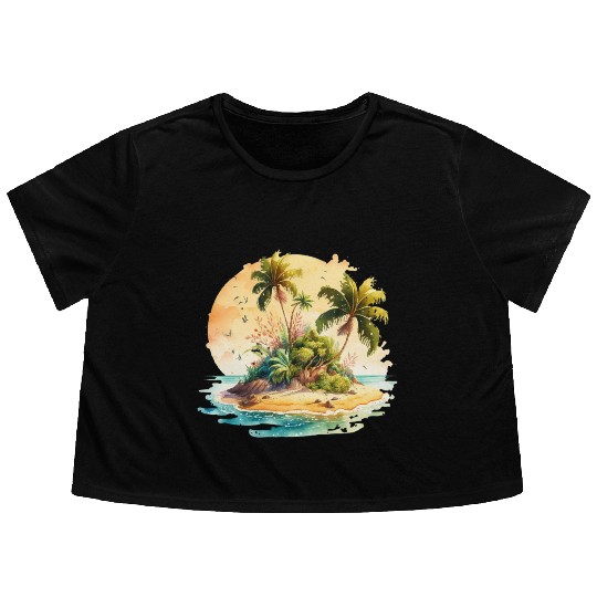 Tropical Watercolor Paradise, Summer Clipart Flowy Cropped Tees