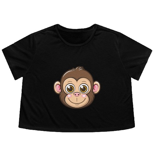 Adorable Monkey Face With Big Eyes Flowy Cropped Tees