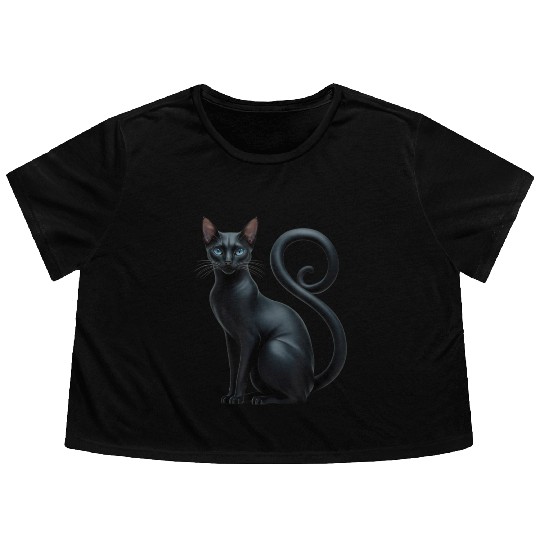 Elegant Black Sphynx Funny Flowy Cropped Tees