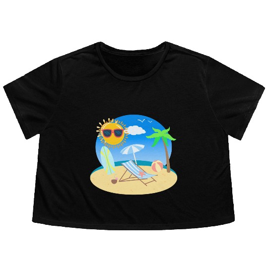 Sunny beach and surfing Flowy Cropped Tees